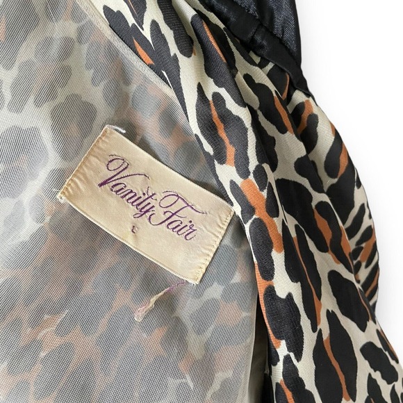 VTG 60s Vanity Fair Leopard Print Black Dressing Gown Hostess Nylon House Dress - Picture 7 of 7